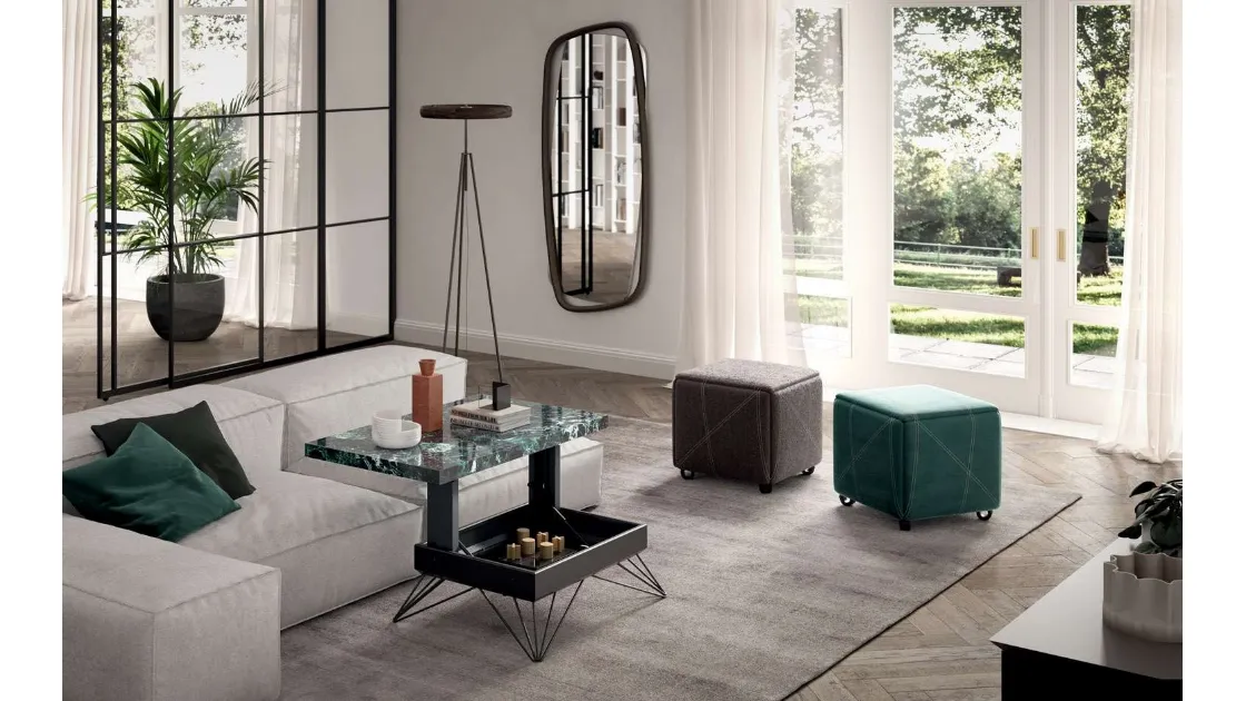 Tavolino multifunzione Radius in marble glass e metallo di Ozzio