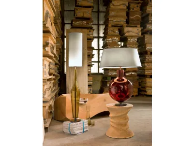 Lampada da tavolo in vetro con paralume in tessuto Tic Toc di Pentalight