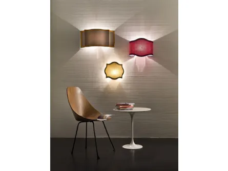 Lampada da parete che rivisita il classico paralume in seta con passamaneria in chiave moderna Tessuto di Pentalight