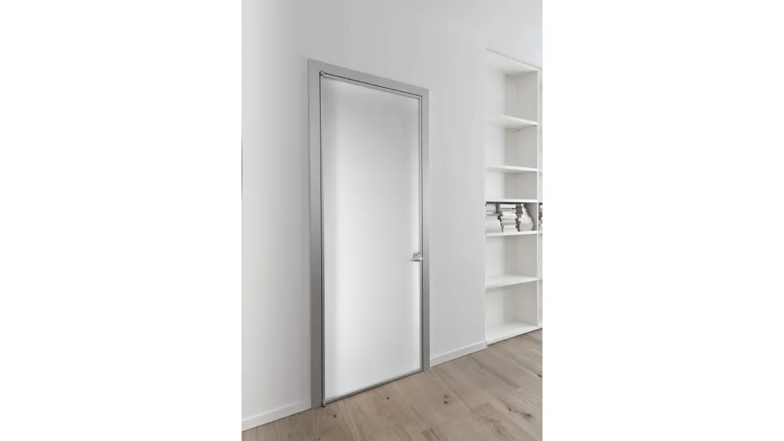 Porta per interni Prima in Vetro Bianco con telaio in alluminio di Albed