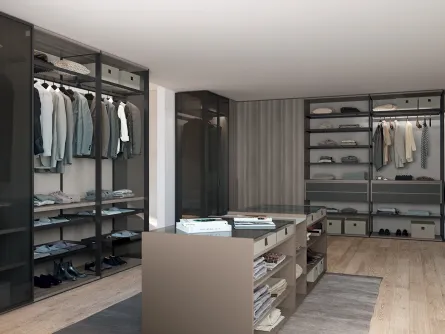 Cabina Armadio componibile in metallo Aurora & Barret attrezzata con frontali e cassetti in nobilitato Grigio acciaio con maniglie in nobilitato Eucalipto argento di Febal