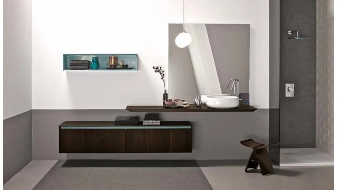 Mobile da Bagno sospeso in rovere termotrattato e laccato lucido 45 05 di Birex