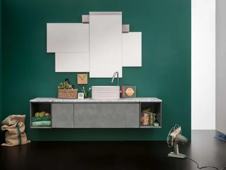 Mobile da Bagno sospeso in laccato metallico e top in marmo bianco di Carrara 45 11 di Birex