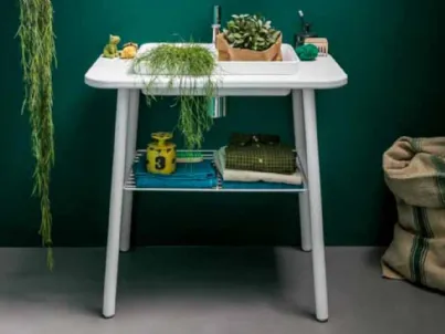 Mobile bagno da appoggio in laccato bianco opaco e top in mineral marmo Acqua e Sapone 01 di Birex