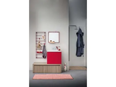 Mobile Bagno da appoggio in melaminico e laccato rosso con top in mineral marmo Acqua e Sapone 04 di Birex