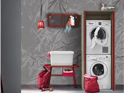 Mobile da Bagno in melaminico e laccato rosso Acqua e Sapone Lavanderia 01 di Birex
