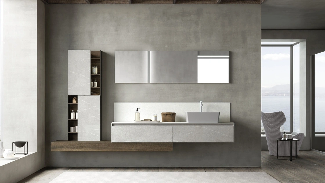 Mobile da Bagno sospeso M2 System 222 in melaminico Pietra Piasentina di Baxar