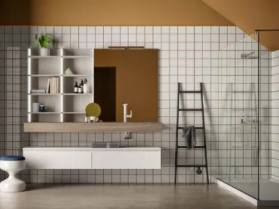 Mobile da Bagno sospeso in melaminico olmo color corda e bianco Lapis 02 di Birex