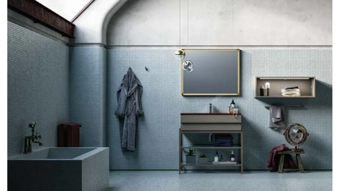 Mobile da Bagno a terra in laccato e alluminio con top in argilla rosso Sidero 08 di Birex