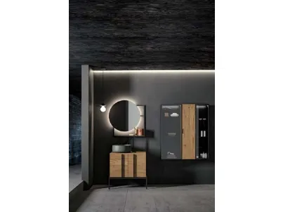 Mobile da Bagno a terra  in rovere e alluminio Sidero 09 di Birex
