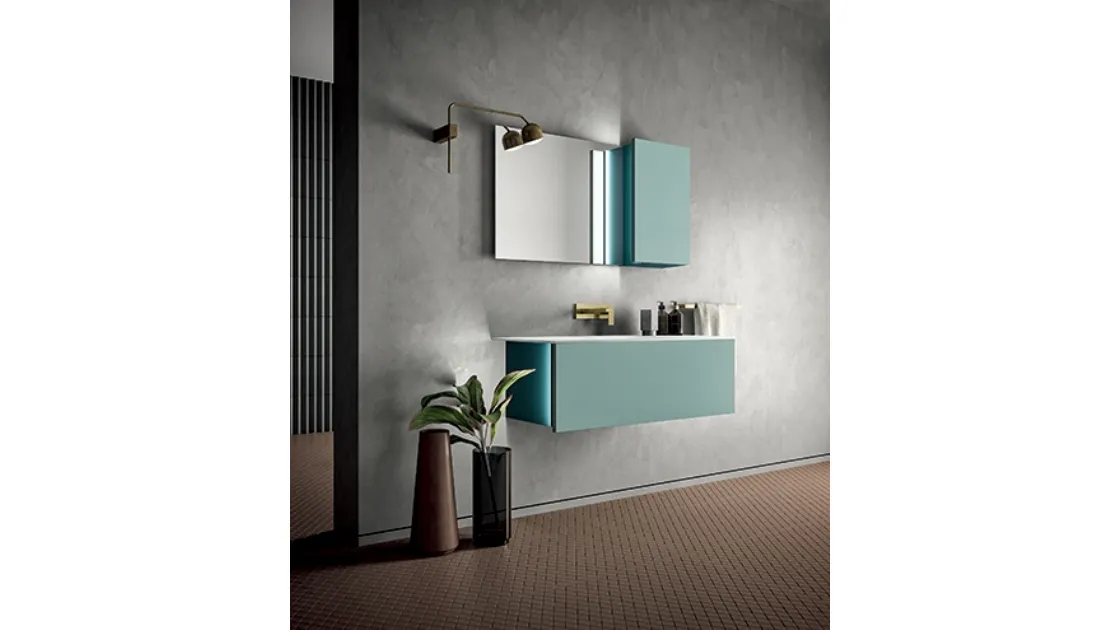 Mobile da Bagno sospeso in laccato e top in Corian Hosoi 03 di Birex