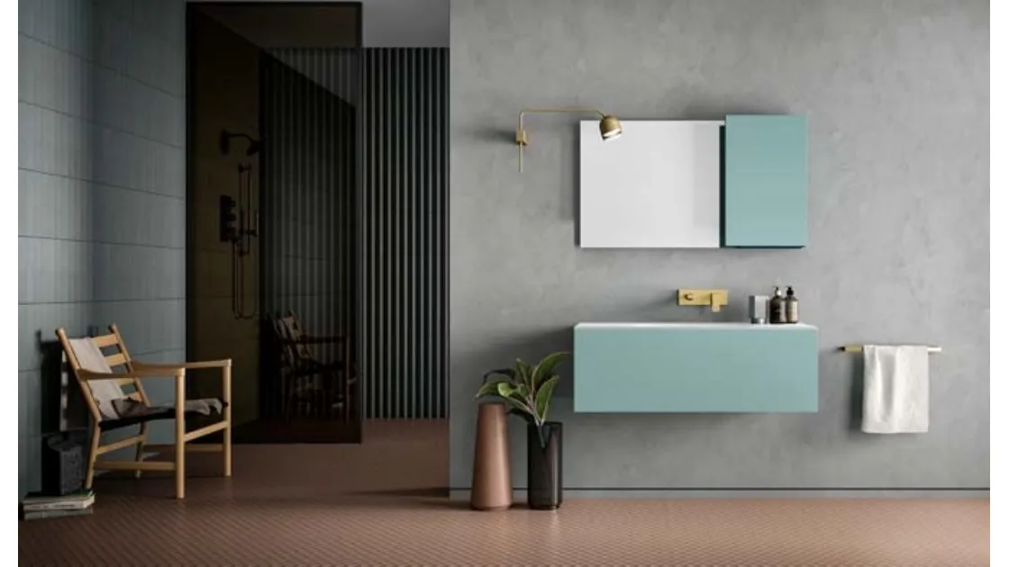 Mobile da Bagno moderno sospeso in laccato e top in Corian Hosoi 03 di Birex