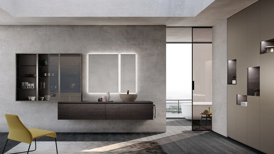 Mobile da Bagno M3 System 310 in rvere moka impiallacciato di Baxar