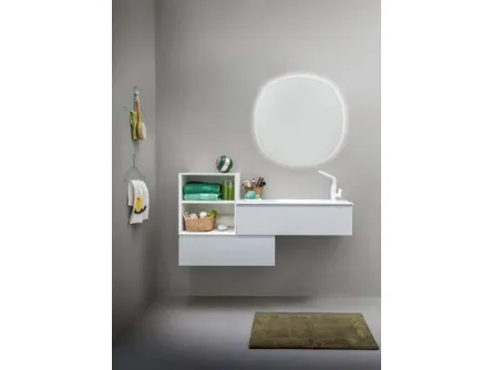 Mobile da bagno sospeso in laccato bianco opaco e top in Corian Memento 04 di Birex