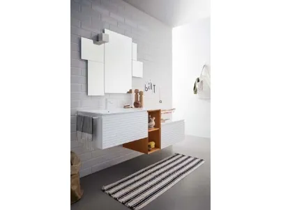 Mobile da Bagno sospeso in laccato bianco e bruciato con top in mineral marmo bianco lucido Memento 07 di Birex