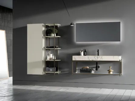 Mobile da Bagno sospeso in HPL laminato rovere e metallo Sidero 02 di Birex