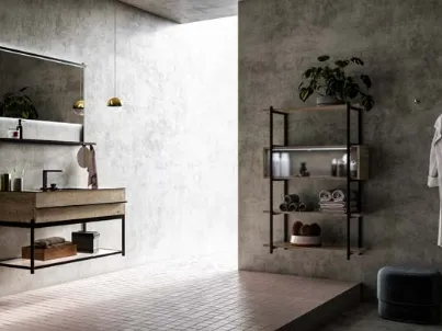 Mobile da Bagno sospeso in rovere e alluminio con top in gres Sidero 05 di Birex