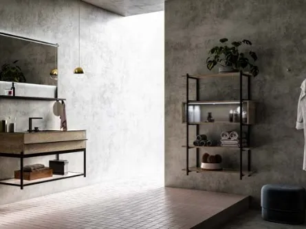 Mobile da Bagno sospeso in rovere e alluminio con top in gres Sidero 05 di Birex