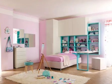 Cameretta a ponte per ragazze con letto in tessuto KC408 di Moretti Compact