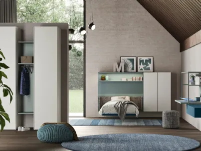 Cameretta componibile con letto effetto sospeso con base trasparente Start T02 di Clever