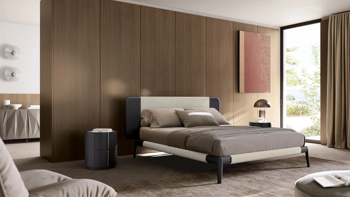 Letto Arden Soft con rivestimento parziale in tessuto di Febal Casa