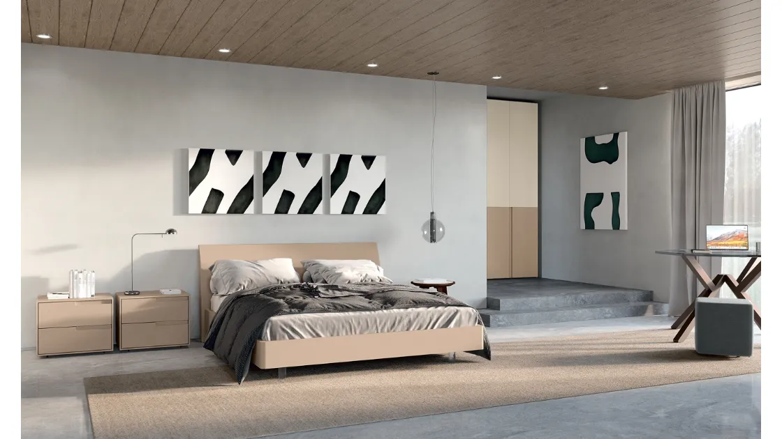 Letto in laccato opaco Cachemire con testiera Beach di Febal