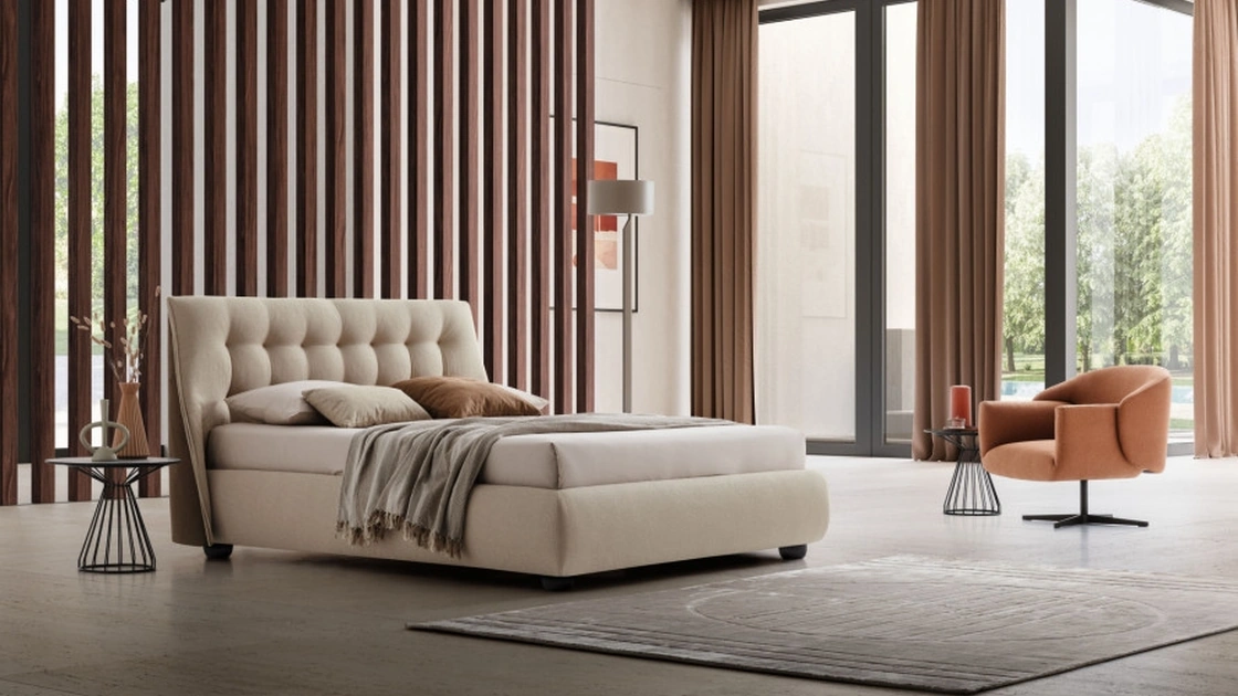 Letto in tessuto imbottito con testiera trapuntata Guscio di Le Comfort