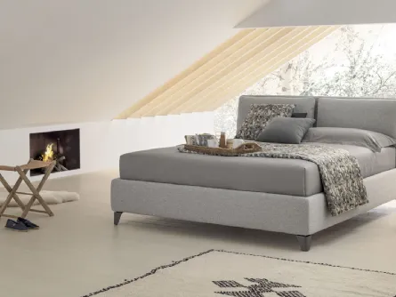Letto in tessuto imbottito con testiera e box contenitore Pitagora di V&Nice