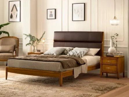 Letto in legno con testiera rivestita in pelle imbottita Sogno di Le Fablier