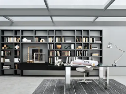 Libreria a muro componibile Crossing in Rovere Nero e laccato Grigio di Misuraemme