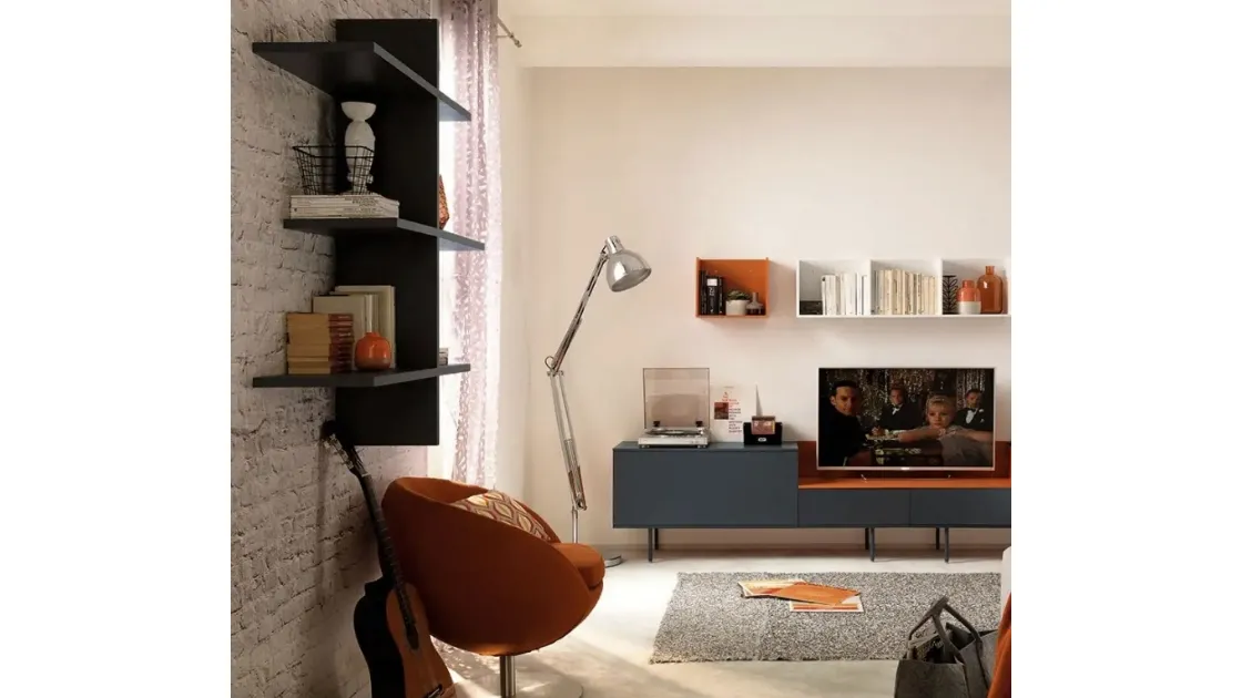Libreria sospesa laccata Grafite Outline LV103 di Moretti Compact