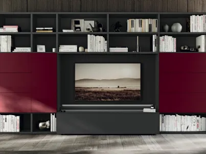 Libreria Trenta 05 in laccato opaco Grigio antracite e Rosso vino di Febal
