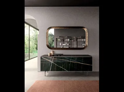 Madia moderna in marble glass Sahara Noir lucido con piedini in metallo Plana di Ozzio