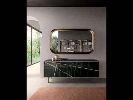 Madia moderna in marble glass Sahara Noir lucido con piedini in metallo Plana di Ozzio