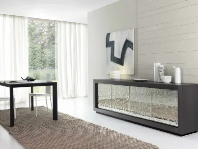 Madia Picasso P12 Cristallo in Rovere Coke con ante in cristallo a specchio e resina trasparente di Riflessi