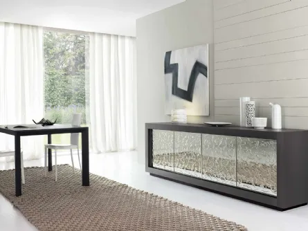 Madia Picasso P12 Cristallo in Rovere Coke con ante in cristallo a specchio e resina trasparente di Riflessi