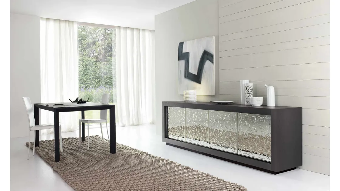 Madia Picasso P12 Cristallo in Rovere Coke con ante in cristallo a specchio e resina trasparente di Riflessi