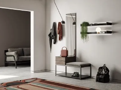 Mobile ingresso con specchiera in rovere e metallo con piano in gres effetto marmo Domì 02 di Birex