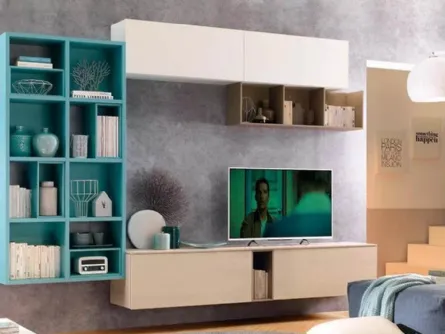Parete attrezzata sospesa con libreria LV114 di Moretti Compact
