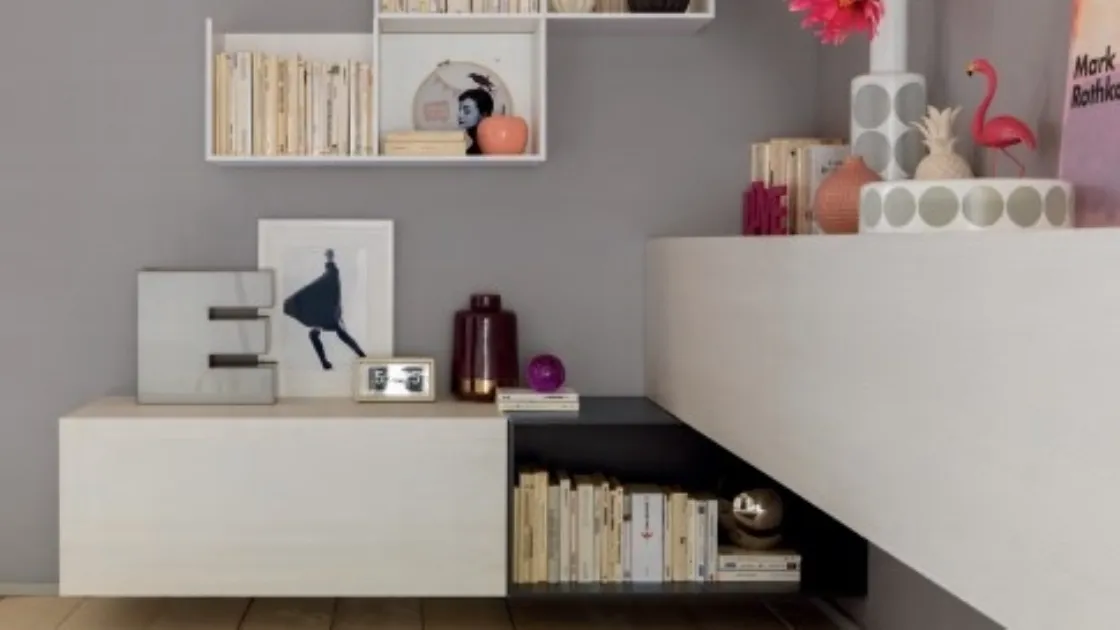 Parete attrezzata ad angolo in laccato e laminato LV115 di Moretti Compact