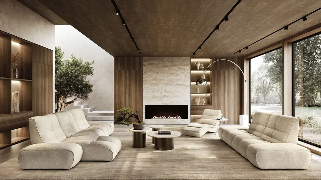 Salotto con penisola Melrose di Febal Casa