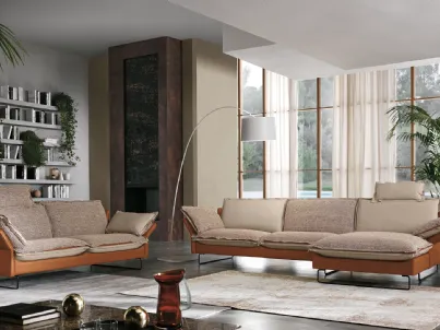 Divani reversibili in pelle e tessuto con penisola o lineare Quadro di Max Divani