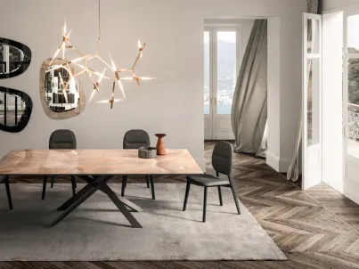Tavolo rettangolare in marble glass e base in metallo 4X4 Allungabile di Ozzio