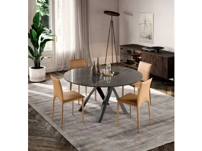 Tavolo rotondo Emisfero Fisso con top in Cristallo Ceramica Noir Desir e base in metallo di Ozzio