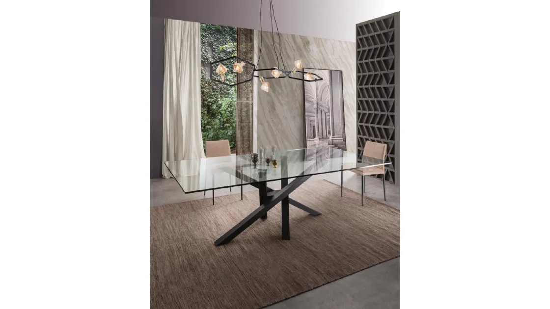 Tavolo con top in cristallo Shangai Vetro di Riflessi