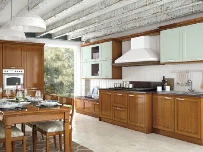 Cucina Classica lineare bicolore in legno naturale e laccato bianco I Ciliegi composizione 5 di Le Fablier