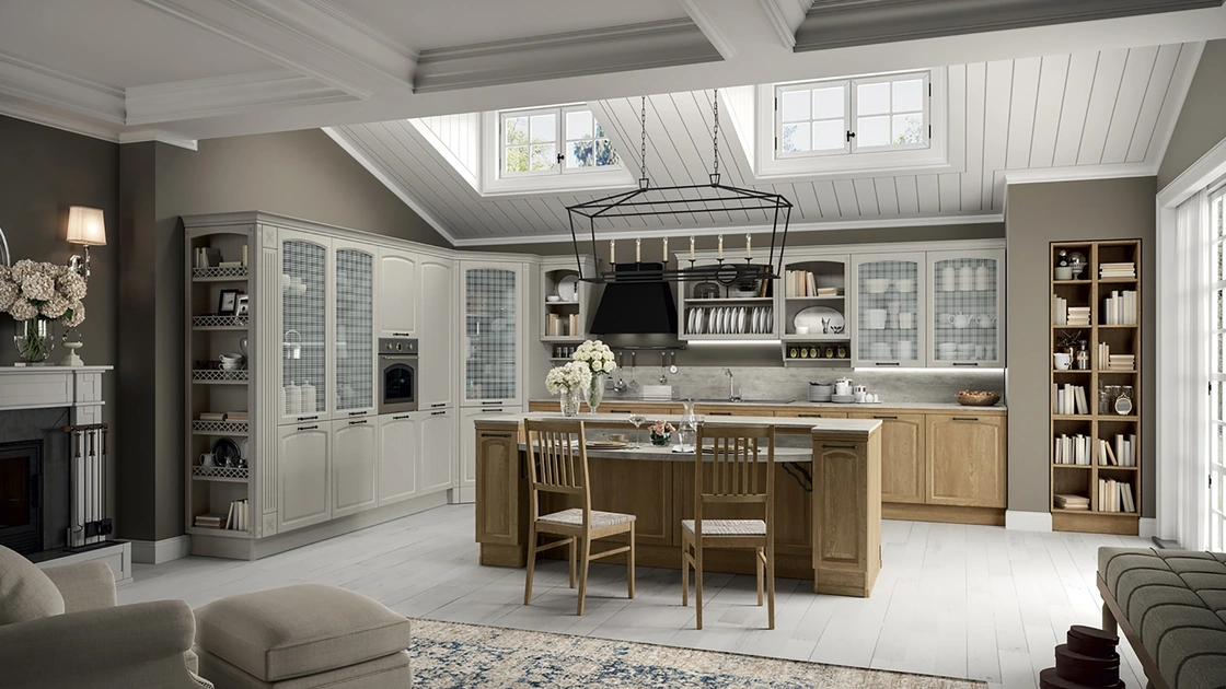 Cucina Classica angolare con isola Gala Composizione 01 in legno di Febal Casa