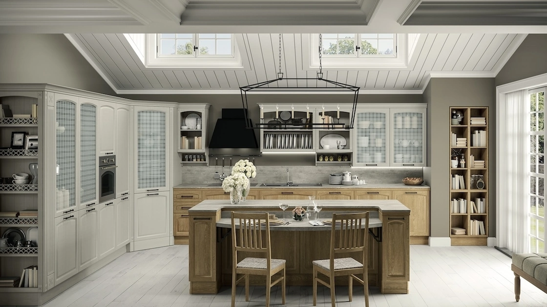 Cucina Classica angolare con isola Gala Composizione 01 in legno di Febal Casa