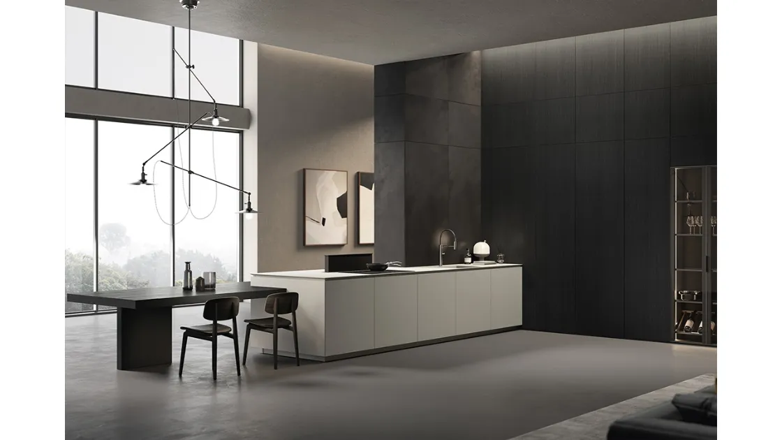 Cucina Design con penisola Obliqua 01 in Fenix Grigio Seta di Ernestomeda