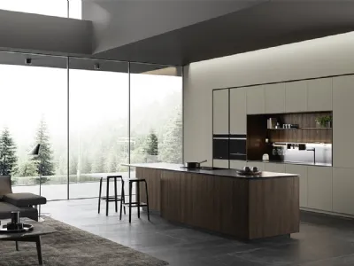 Cucina Design con isola Obliqua 03 in rovere termotrattato di Ernestomeda